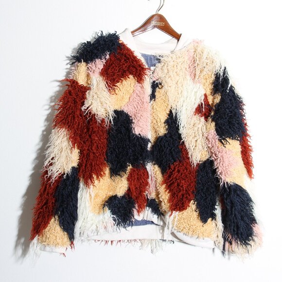 Nico Nico Spirit Faux Fur Bomber Jacket Multi Shaggy Full Zip Size Medium - Picture 3 of 16